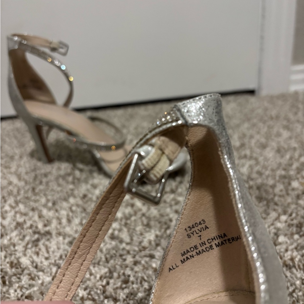 Michael Shannon Sparkling Silver Ankle Strap Heels - image 3